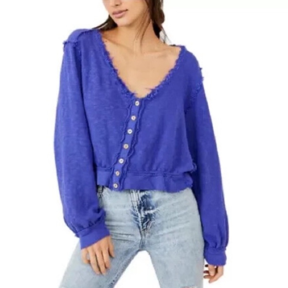 Free People Golden Road Cardigan Button Front sweater Ink Blue Sz. M